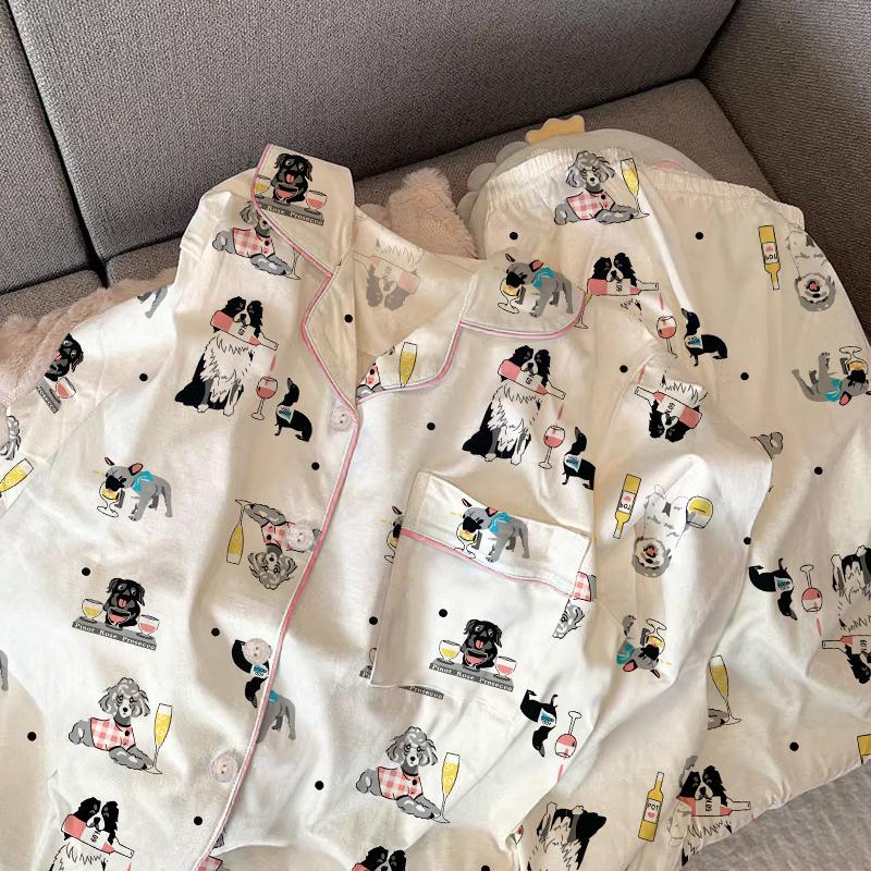 Ensemble de Pyjama Mignon à Carreaux pour Filles Printemps Automne Manches Longues Vêtements de Nuit Décontractés pour Femmes Ample Vêtements d'Intérieur