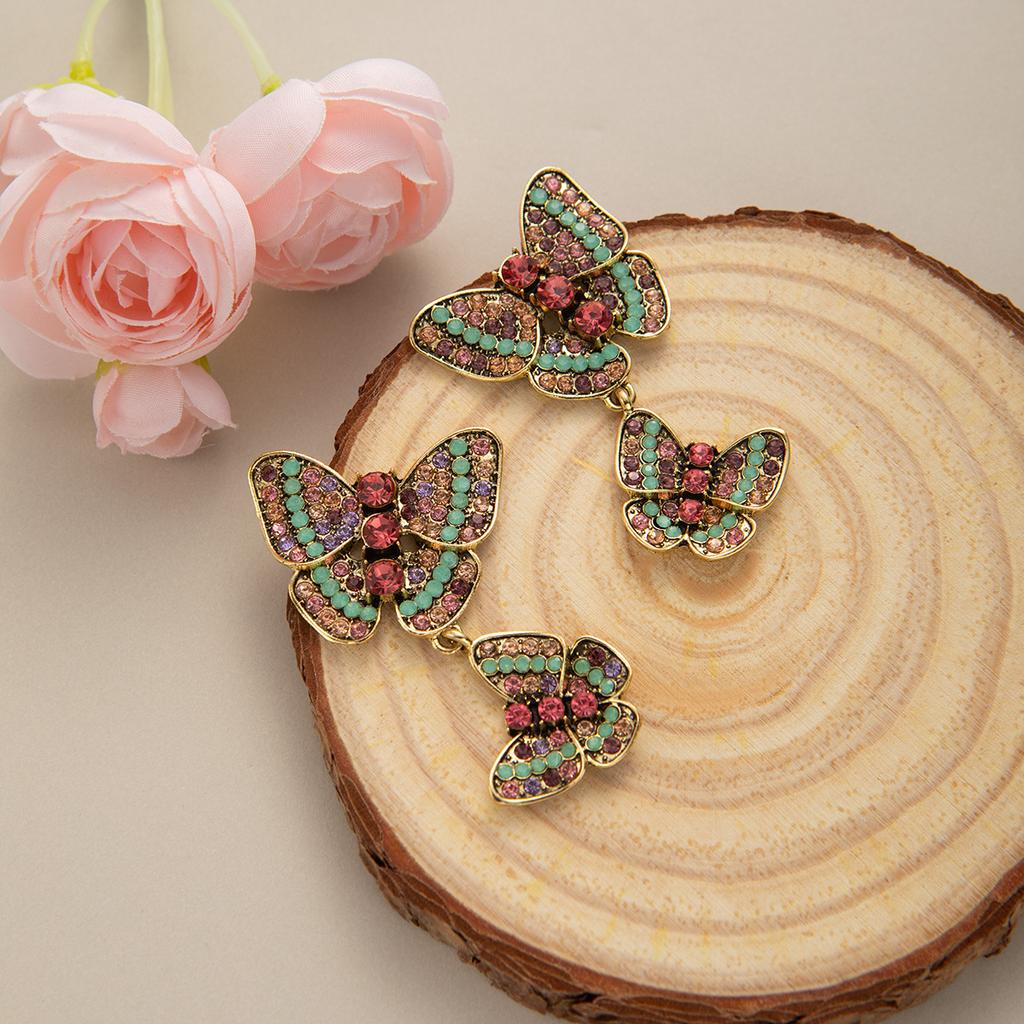 Retro Court Colored Butterfly Earrings Women'S Long Earrings Classical Popular National Style Earrings