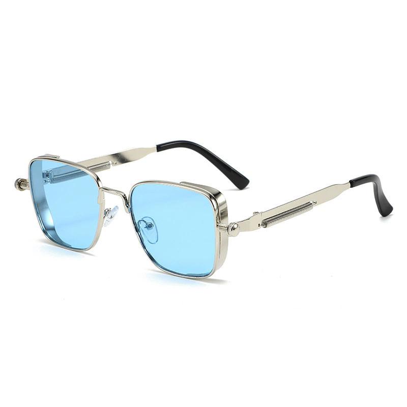Classic Square Eyewear With Antiuv Coating For Cycling Fishing And Outdoor Recreation SilverFrameBlue