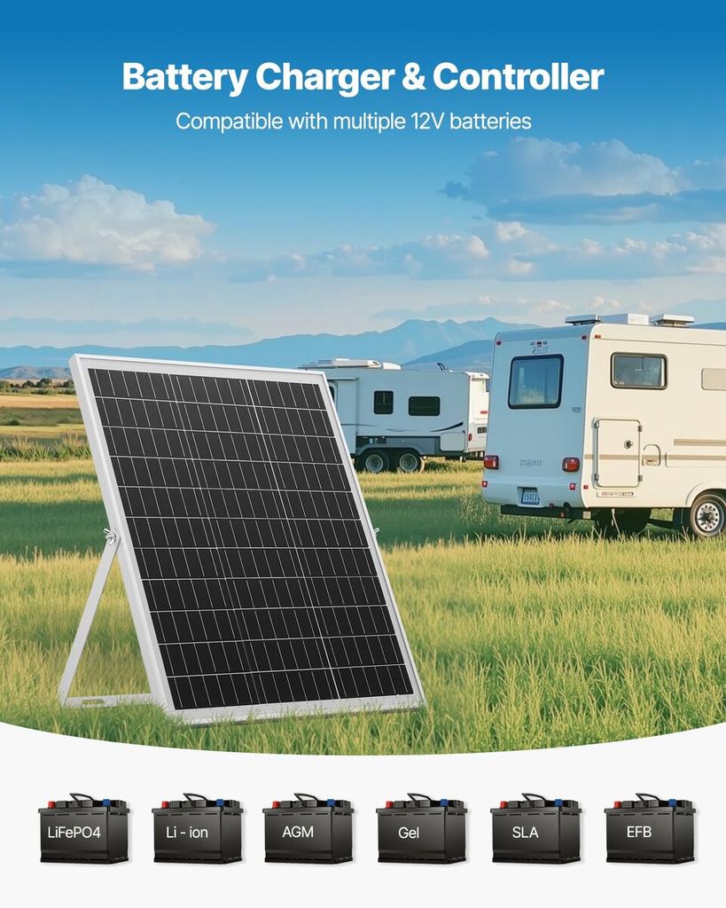 25W 12V Solarpanel Batterieladegerät, Solarbatterie-Erhaltungsladegerät mit intelligentem MPPT-Regler und verstellbarer Montagehalterung, IP67