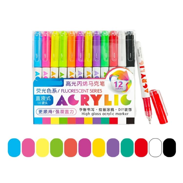12Pack Glowing in the Dark Acrylic Paint Markers Pen Non Skip Ink Flow for Crafts and Decorations