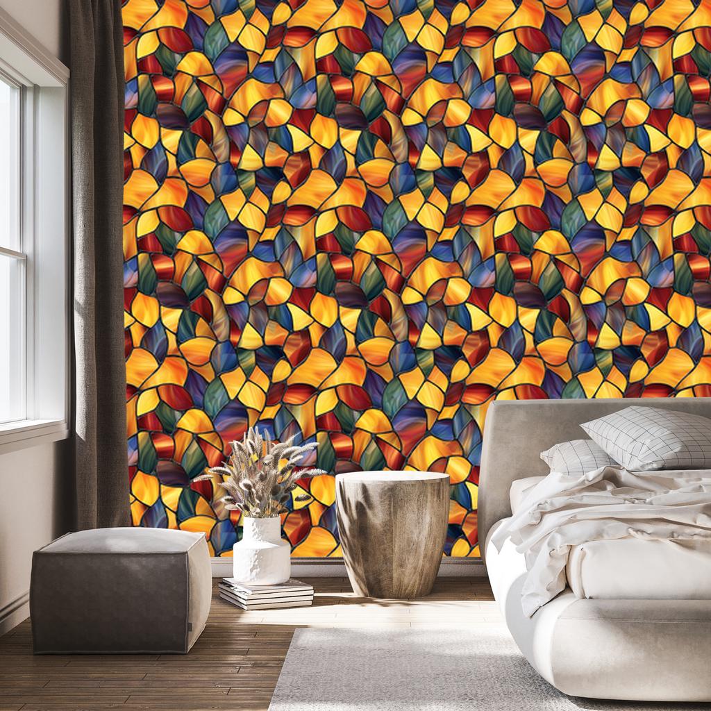 Stained Glass Wallpaper Gold, Orange and Red 50x1000