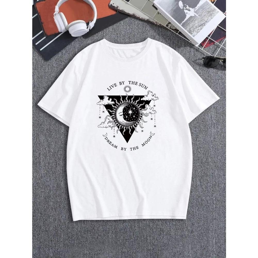 

Men s Casual Trendy Live By The Sun Graphic Print Comfortable Crew Neck Short Sleeve T-shirt XXXXXL белый