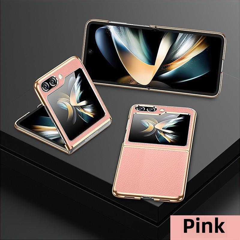 Gold and Silver Frame Electroplated PU Leather Phone Case for Samsung Z Flip 7 6 5 Flip6 Flip5 Flip4 Flip7 Protective Cover