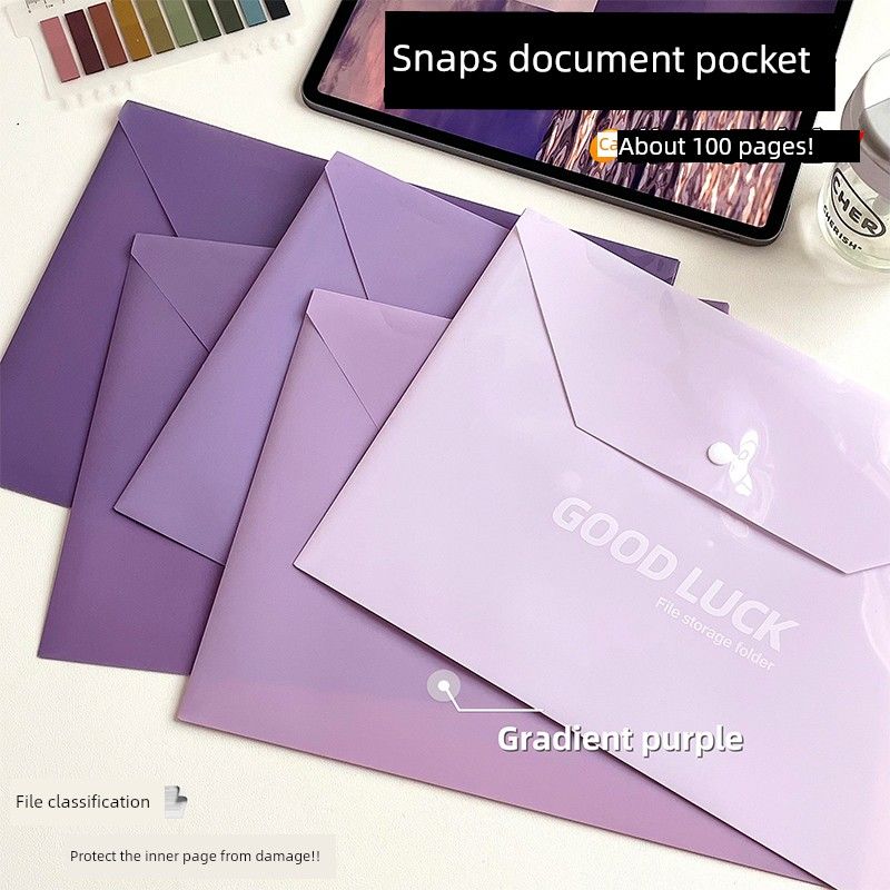 Gradient Color Good-looking PVC File Bag for Students Gradient Purple [5 Pack]