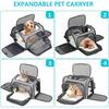 Expandable Cat Carrier Dog Carrier, Soft-Sided Portable Pet Travel Carrier, Removable Soft Plush mat and Pockets, Locking Safety Zippers
