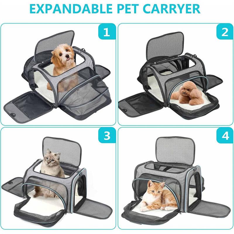 Expandable Cat Carrier Dog Carrier, Soft-Sided Portable Pet Travel Carrier, Removable Soft Plush mat and Pockets, Locking Safety Zippers