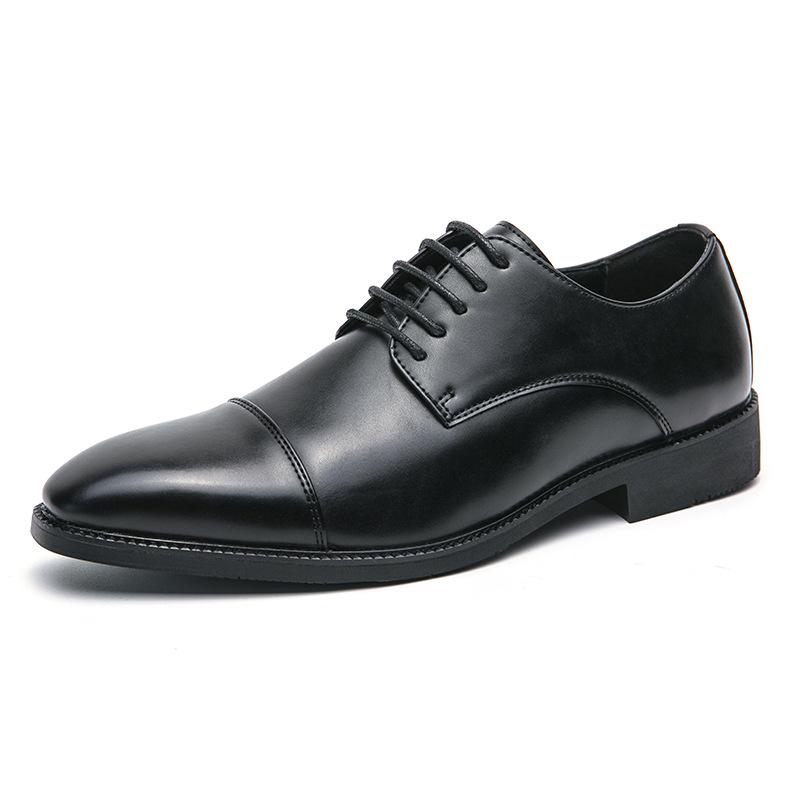 Leather shoes pointed British style Oxford derby shoes breathable three-head business dress groom wedding shoes