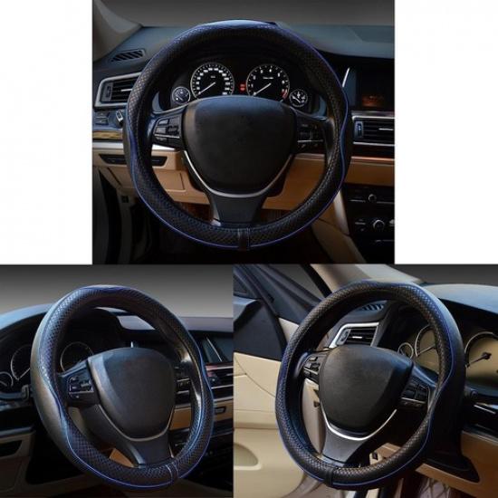 Universal Car Steering Wheel Cover, Anti-Slip Leather Steering Black with Blue