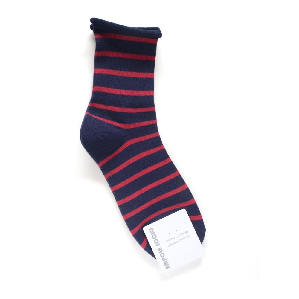Korean Women's Mid-Calf Cotton Socks: Autumn/Winter Striped & Rolled Edge Sporty Design