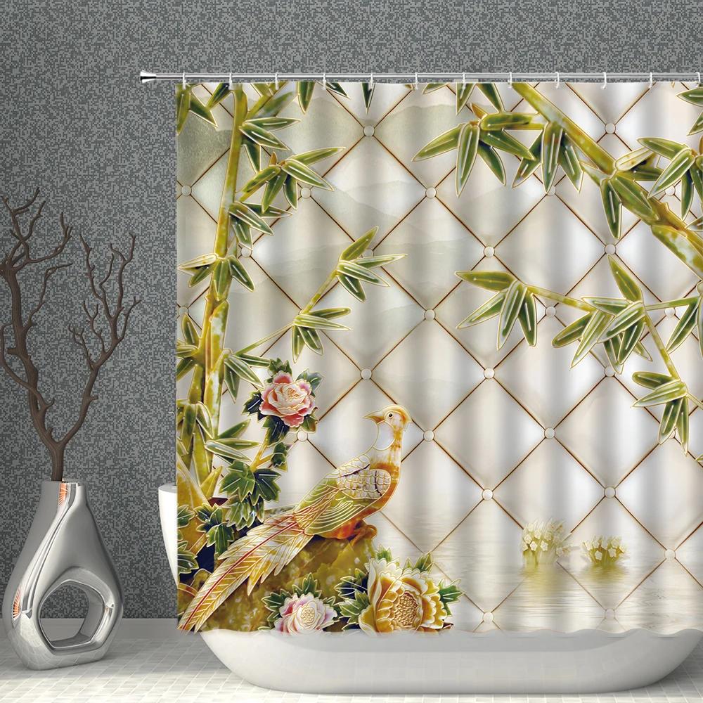 Shower Curtain Bathtub Decoration 3D Printing Landscape Bamboo Reported Safety Home Background Curtains Waterproof Multi-Size