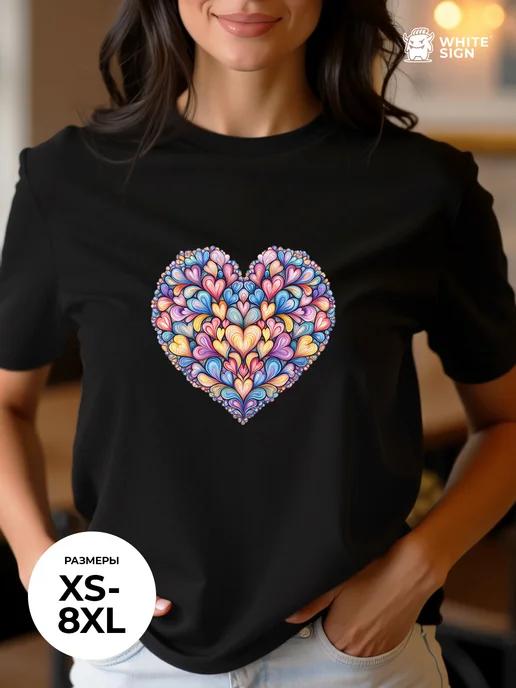 Oversized cotton T-shirt with Hearts print 3XL