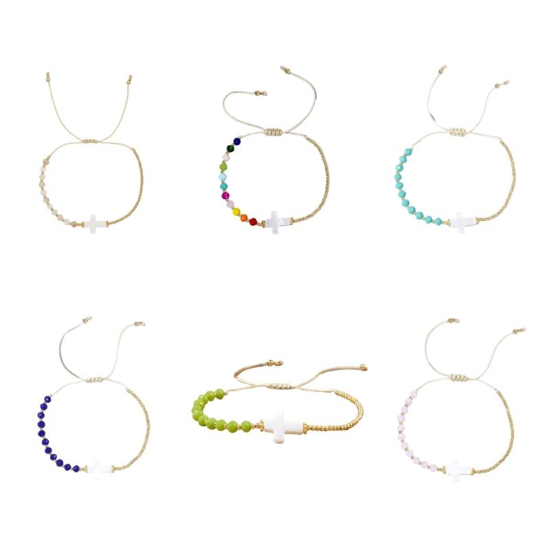 Bohemian Crucifix Beaded Bracelet Wrist Chain With Multicolor Crystal Beads For Women Handmade Jewelry