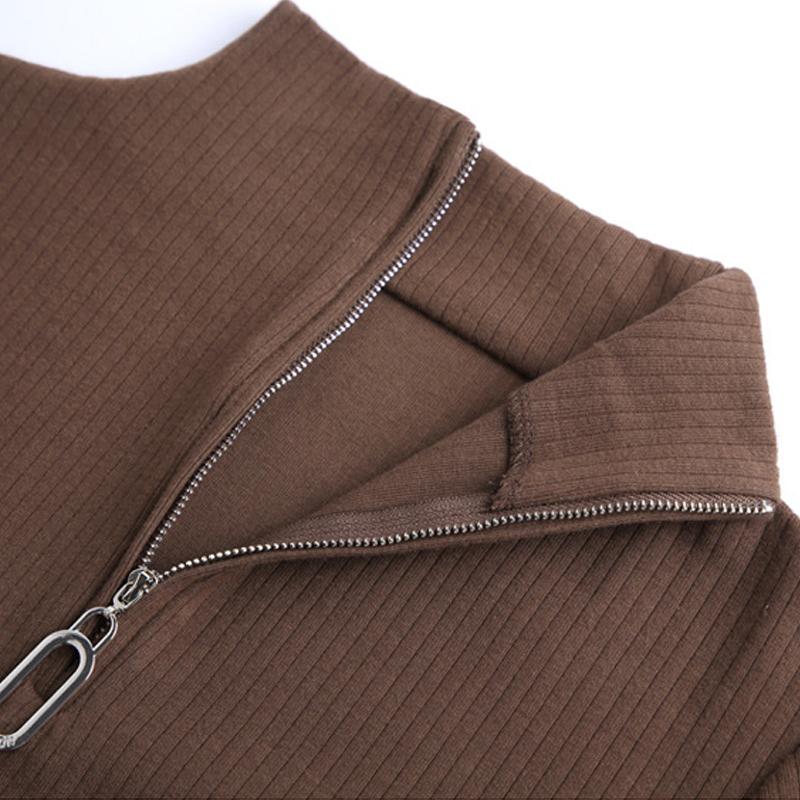 Cămașă coreeană subțire de birou pentru femei Pulover casual de primăvară din bumbac rever cu mânecă lungă cu fermoar Top tricou pentru femeie Za Plus size