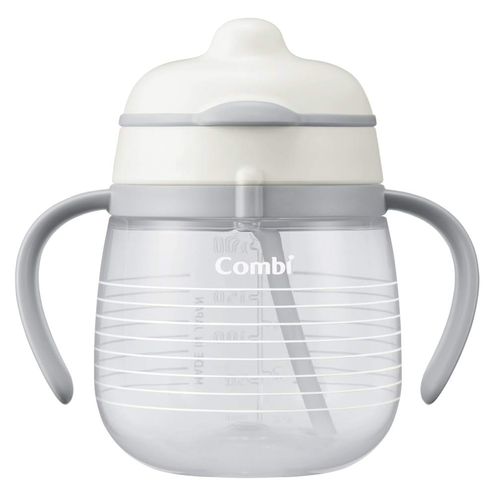Combi Rakumug First 240ml Straw, Border, White,