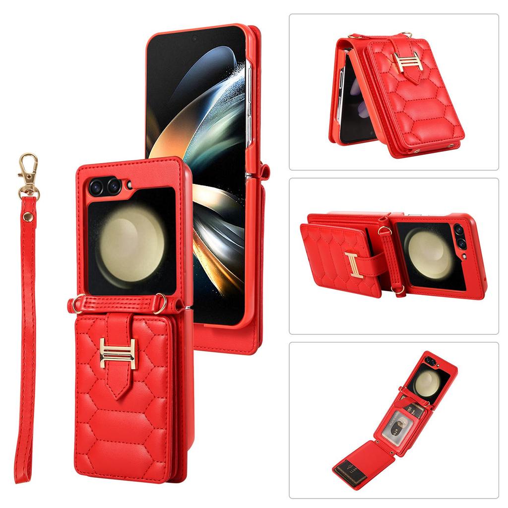 Z FLIP5 Small Diamond Color Matching Crossbody Phone Case with Card Holder.