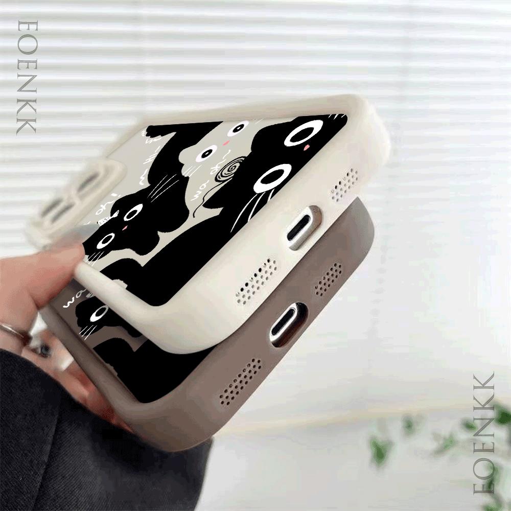 Cute black And White Cat Silicone Phone Case For iphone 16 15 14 13 12 11 Pro Max Shockproof Soft Shell Cover