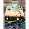 Japan Elegant Crane Moonlight Art Print Long Sleeve Hoodie Loose Women's Hoodie