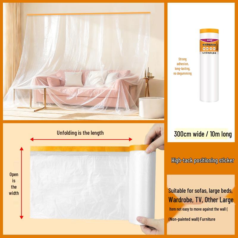 Thickened Plastic Dustproof Masking Film for Furniture Renovation and Spray Protection