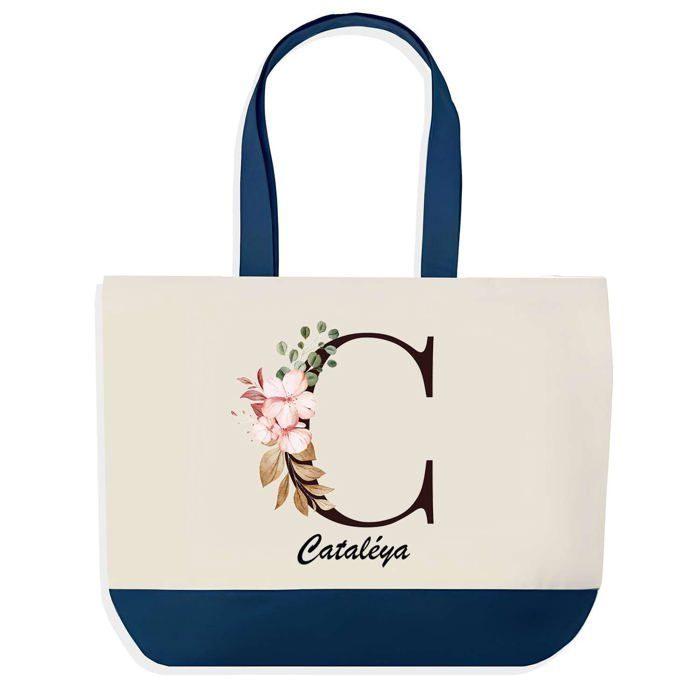 Tote bag - PLANETEE - Cataléya - Bleu - Lettre Fleur - Coton 40 x 45 cm