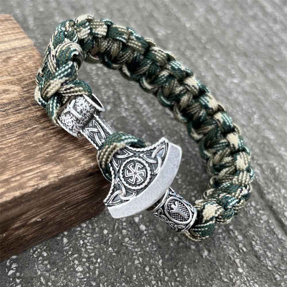 Handmade Norse Axe Slavic Kolovrat Charm Paracord Bracelet Viking Runic Beads Accessories Diy