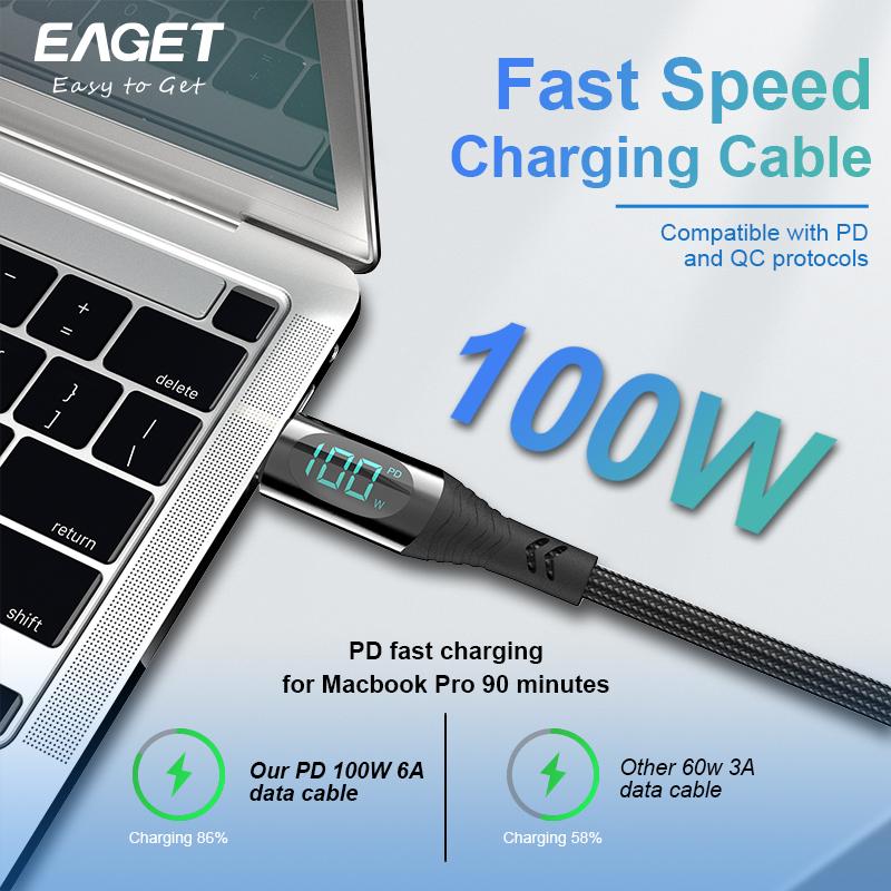 100W Fast Charging USB-C to Lightning Cable - Digital Display Nylon Braided Cable for Android iPhone 15 & More