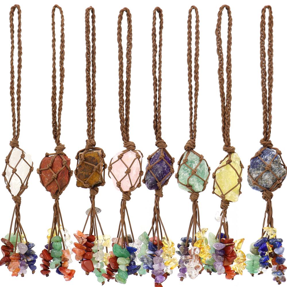 Seven-Color Crystal Pendant with Hand-Woven Tassel for Car or Home Decor