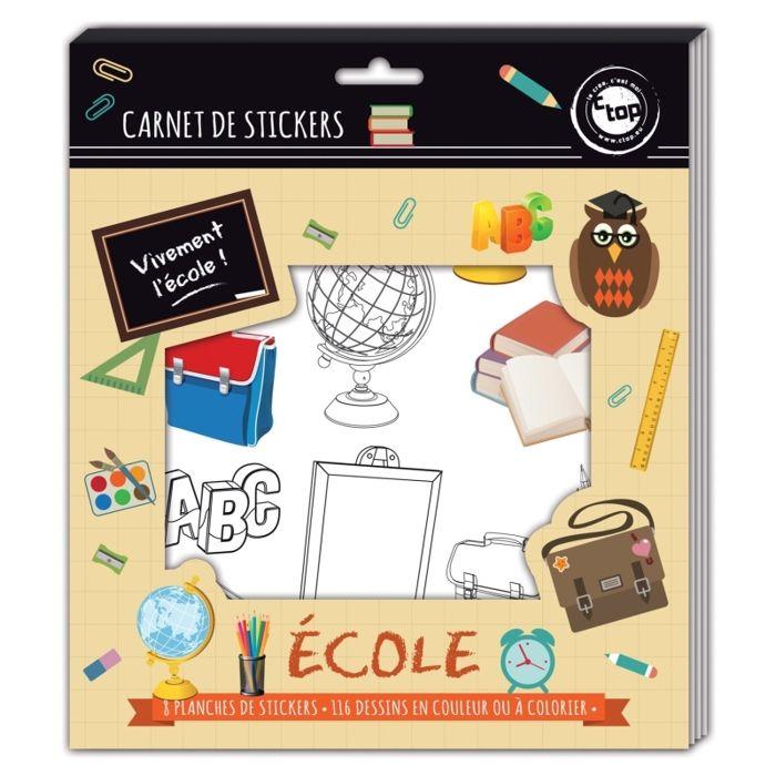 Stickers à colorier - MEGACREA DIY - Modèles assortis - Thème école - Multicolore - 8 feuilles