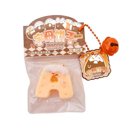 Alphabet Cookie Squeeze Toy with Bell Ball Chain Stress Relief Slow Rising Letter Cookie Sensory Fidget Toy Simulated Food Decompression Tools