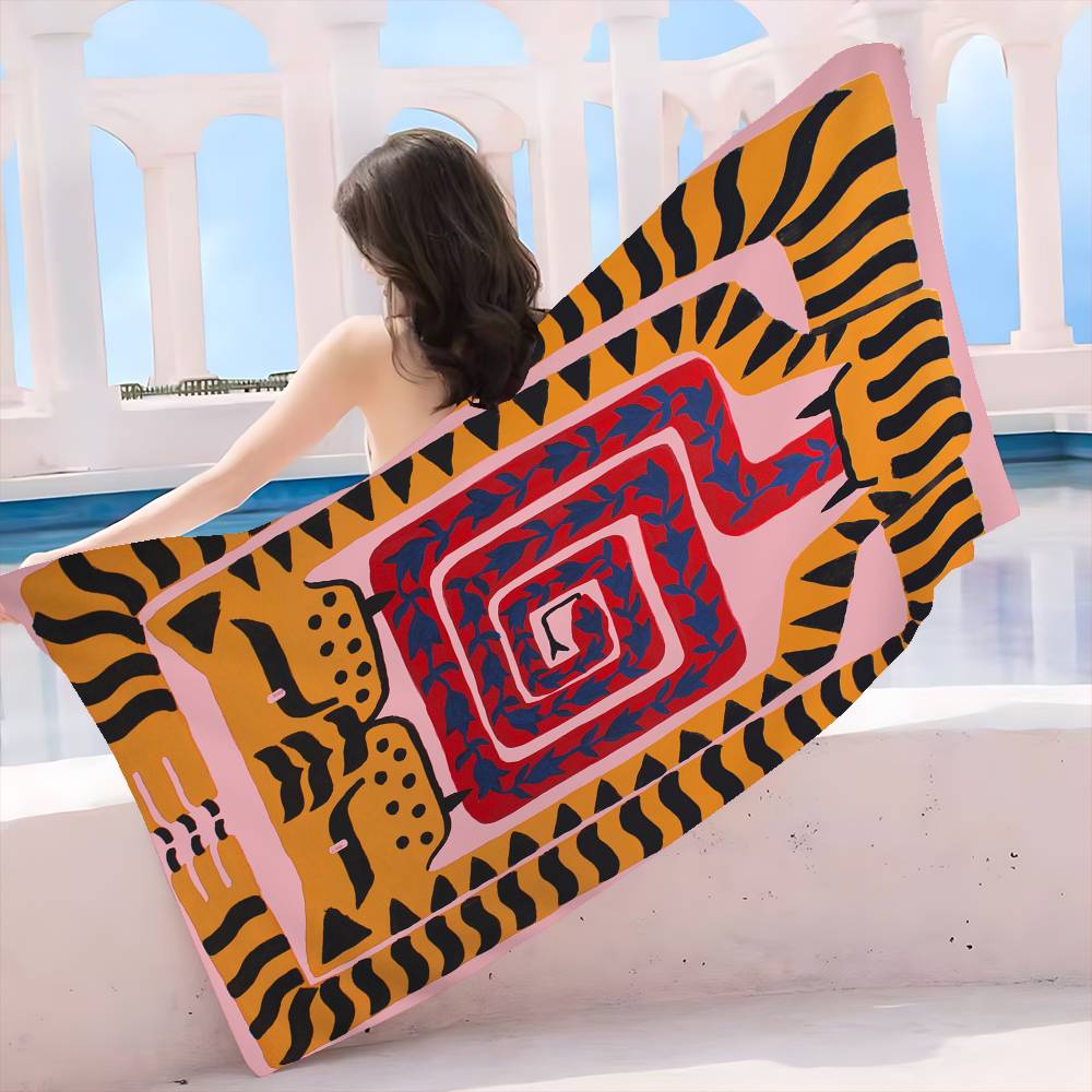 Égypte Tigre Abstrait Coloré Grande Serviette de Plage en Microfibre Serviette à Séchage Rapide Serviettes de Plage Sablonneuses Serviette de Piscine pour Voyage Natation Piscine Yoga