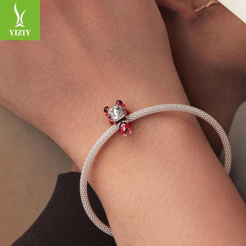 Anime Little Nezha Diy Beading Accessories Childlike Cute S925 Sterling Silver Bracelet Beads Beading