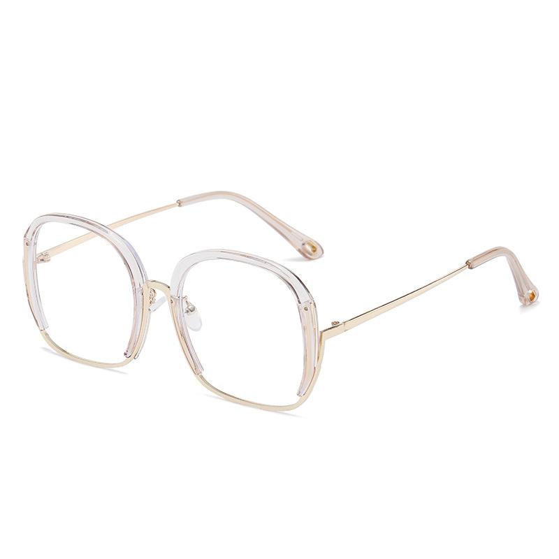 68040 Metal Half-Circle Large-Frame Glasses Frame, Plain Men'S And Women'S Anti-Blue Flat Glasses
