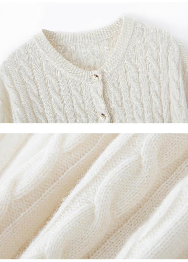 2024 Autumn/Winter Women's Versatile Cable Knit Cashmere Cardigan Sweater