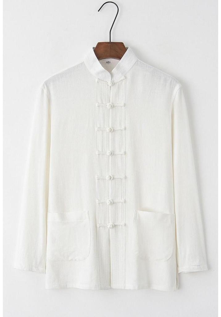 Men's Retro Chinese Style Tang Suit - Cotton and Linen Long-Sleeved Zen Top for Tai Chi.