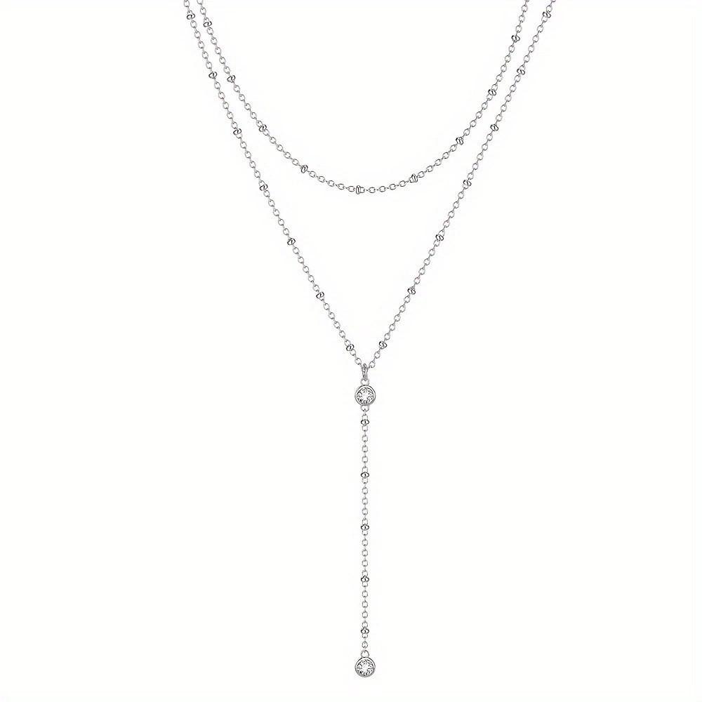 European and American Fashion Simple Y-Necklace with Tassel Round Beads, Multi-Layer Versatile Clavicle and Chest Chain for Women