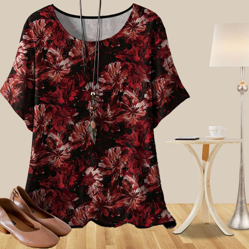 Women's Casual Loose Spring Shirt Women's Short Sleeve Feather Printed Tops