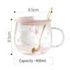 Tazza da caffè in vetro Sakura creativa da 400 ml, carina, trasparente, resistente al calore, tazza d'acqua con manico, coperchio, cucchiaino