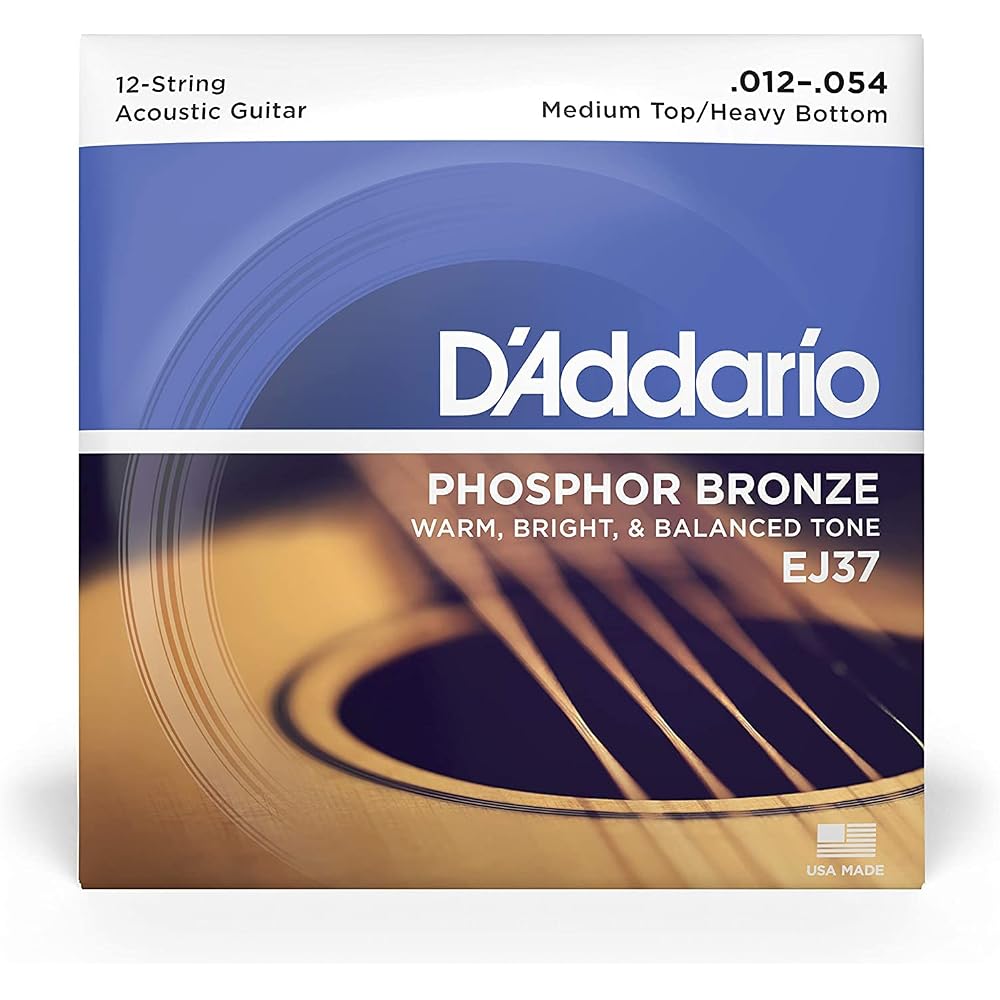 D'Addario Daddario Acoustic Guitar Strings Phosphor Bronze .012-.054 12 Strings Medium Top/Heavy ...