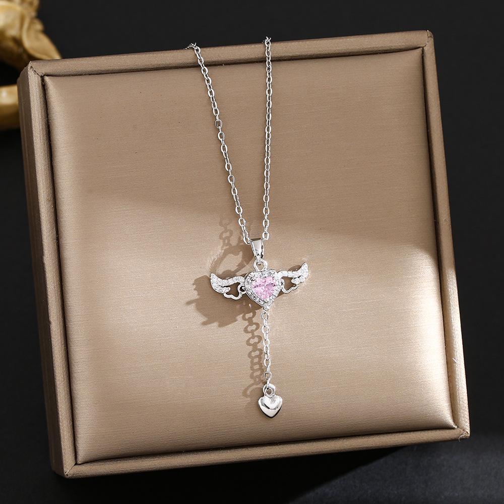

Cupid Angel Heart Necklace with Moving Wings Pendant for Women