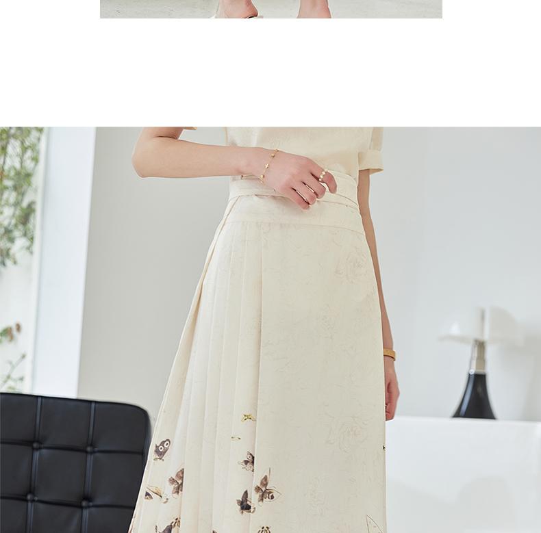 Summer Butterfly Flower Print A-Line High Waist Pleated Skirt