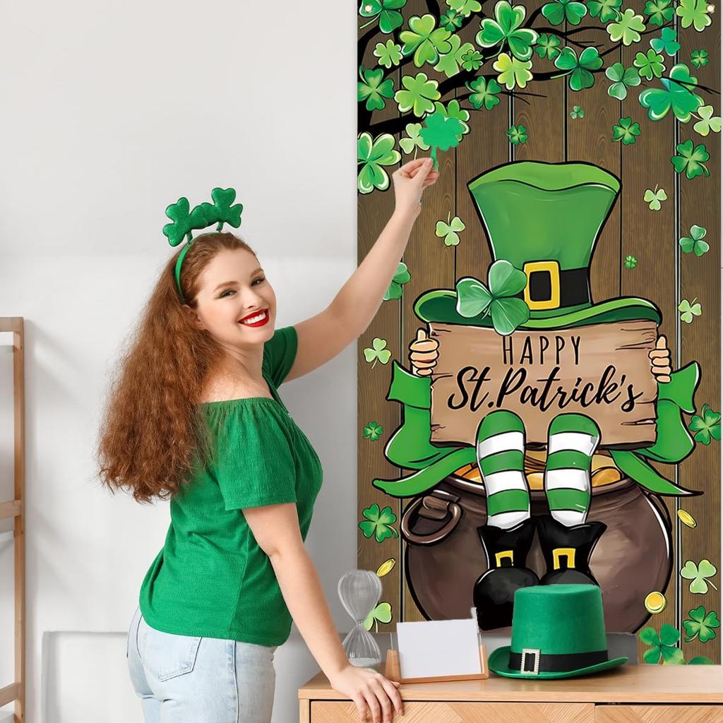 St Patricks Day Decorations Irish Shamrock Door Cover Saint Patricks Day Front Porch Welcome Sign St. Patrick's Day Decorations for Home Party