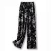 Women's Summer 2024 Ice Silk Checkered Wide-Leg Pants - Black/White Straight Leg