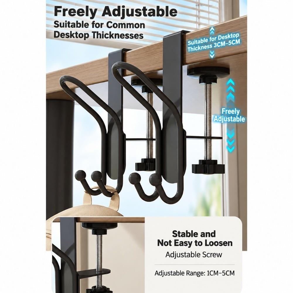 No Drill Backpack Hook Rotatable Table Edge Hook Multi Functional Desk Hook  Dormitory