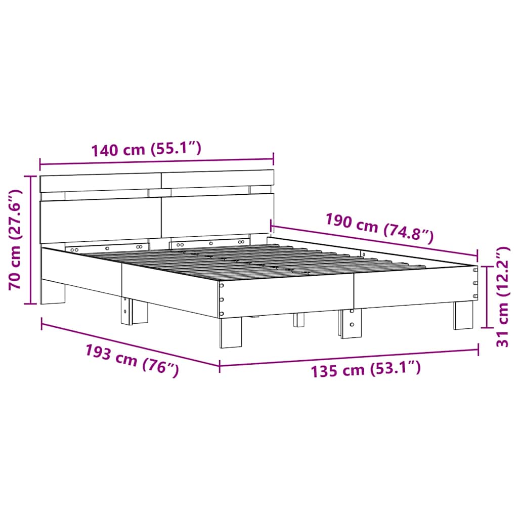 Bed Frame Black Oak Effect 135 x 190 cm Wood Based Material