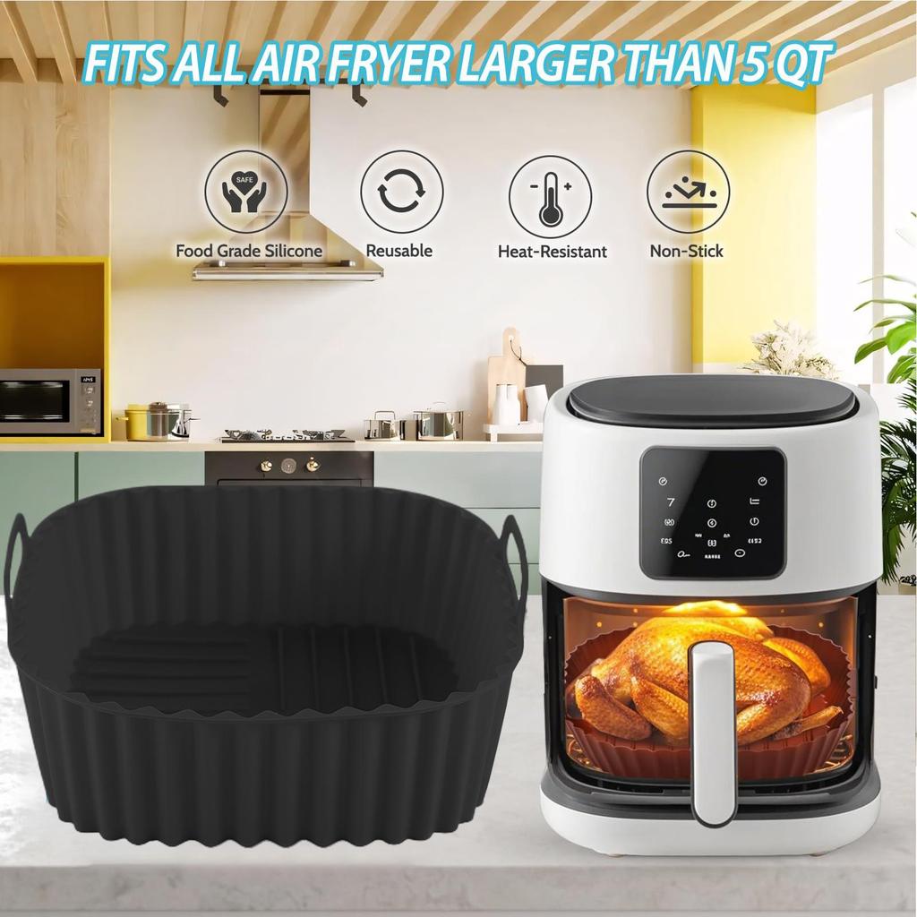 Air Fryer Silicone Basket Square Air Fryer Plate Kitchen Cookware Non-stick Baking Tray for Cooking Roasting Grilling Pizza Cake