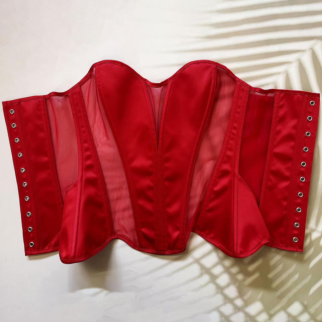 Sexy European American Ins Style Cat Ear Shaping Mesh Satin Bustier Top