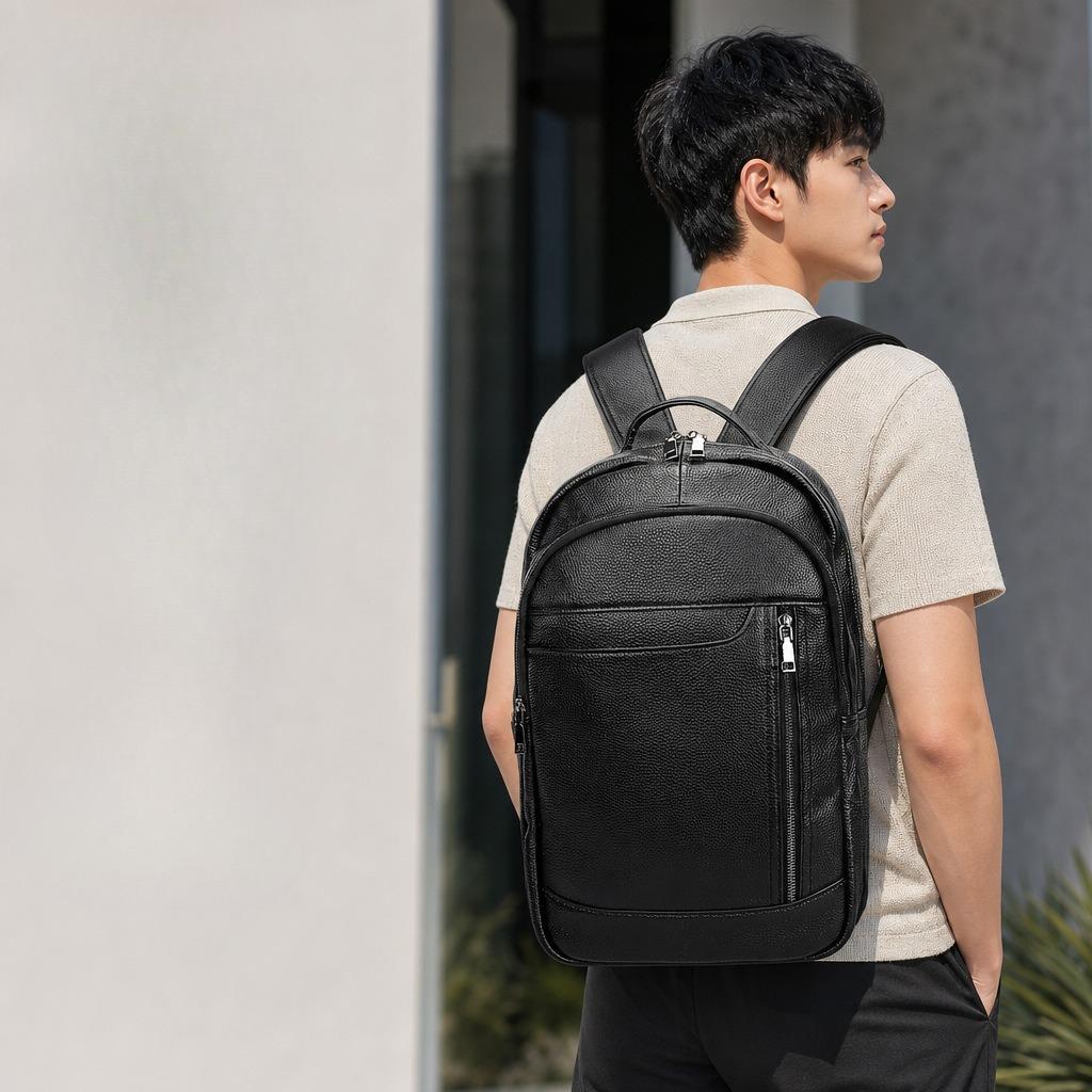 Large-capacity Business Dual-shoulder Backpack, Leisure Travel Computer Backpack, Fashionable Cowhide Schoolbag
