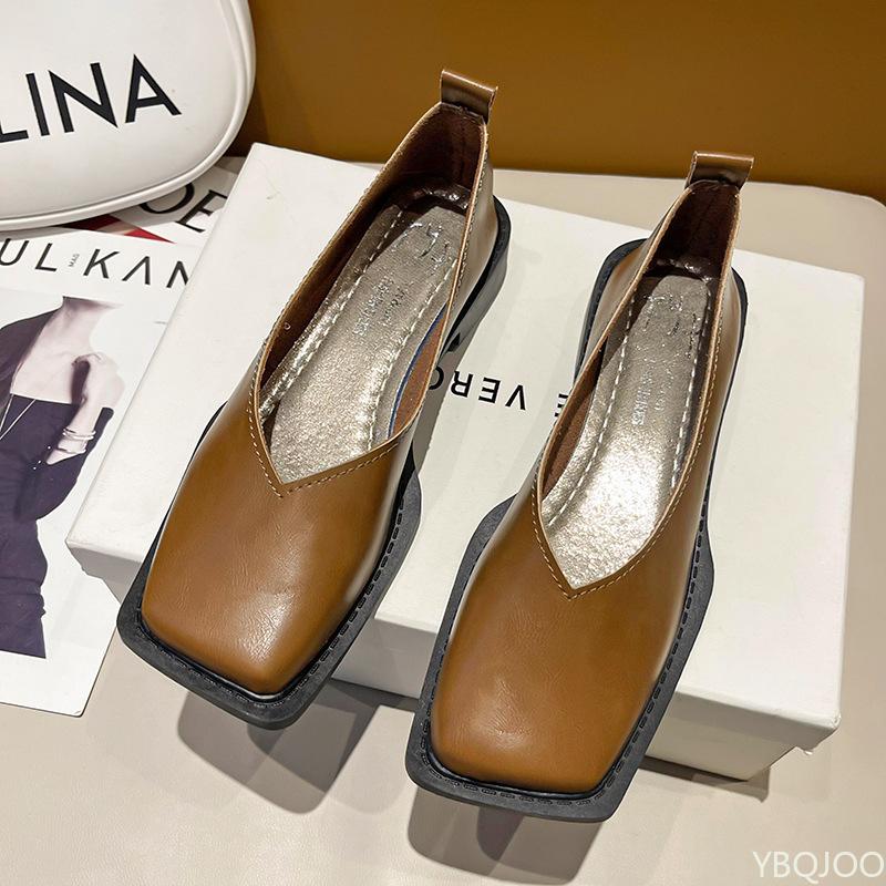 Elegant minimalist Flat Shoes Women Square head Simple Shallow Mouth Temperament Spring Fashionable versatile Single Shoes