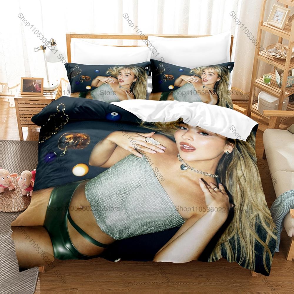 Personality Sabrina Carpenter New Bedding Set Music Star Print Duvet Cover Pillowcase Bedroom Home Decor For Fans Music Artist T