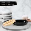 4-piece Black Bathroom Accessories Set Plastic Toothbrush Holder with Bamboo Cover Toothbrush Cup Lotion Dispenser Soap Box